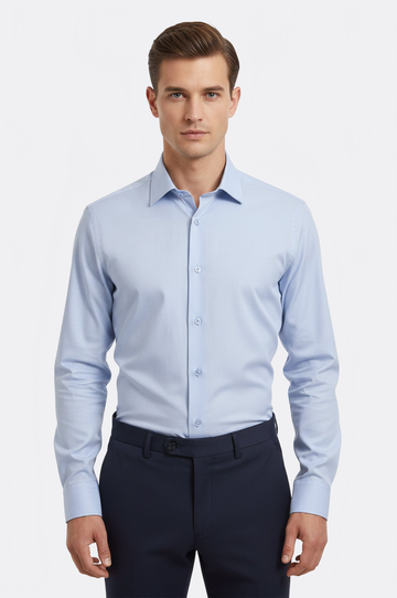 Regular Fit Sky Blue Plain Long Sleeve Shirt — Wessi