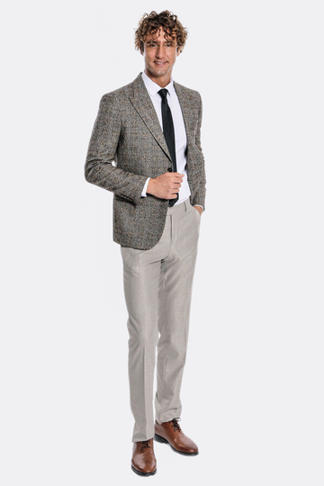 Men’s Obsidian Black Checked Slim Fit Single Breasted Smart-Casual Blazer
