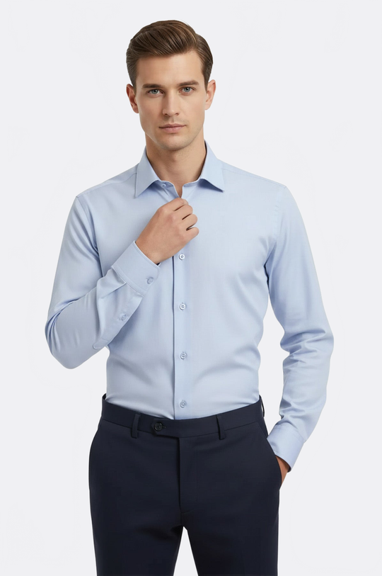 Regular Fit Sky Blue Plain Long Sleeve Shirt — Wessi