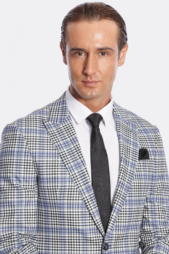 Men’s Blue & Black Glen Plaid Slim Fit Notch Lapel Sport Blazer