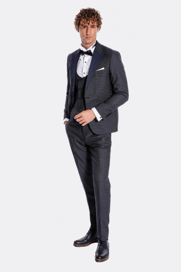 Men's Midnight Navy Jacquard Peak Lapel 3-Piece Slim Fit Tuxedo