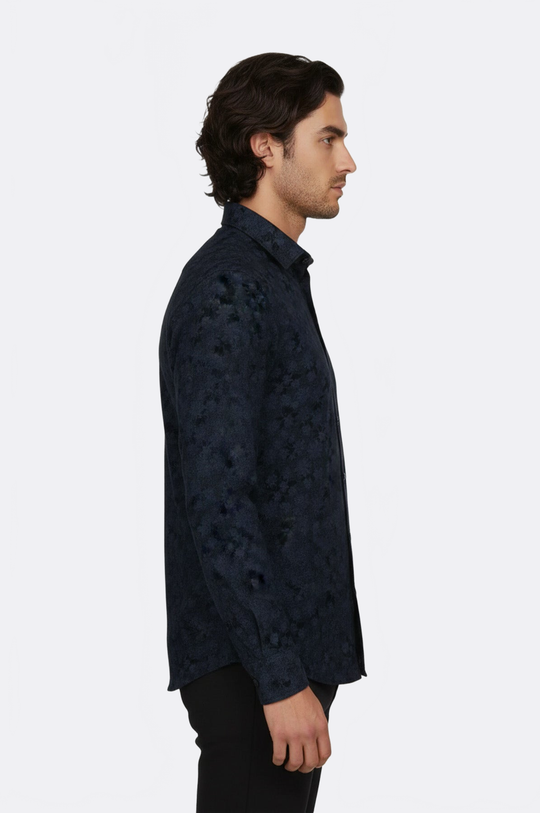 Men's Navy Blue Slim Fit Floral Bloom Patterned Shirt | Wessi
