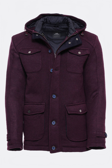 Burgundy Slim Fit Detachable Hood Felt Overcoat – Wessi