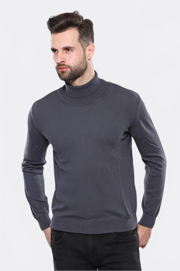 Anthracite Turtleneck Slim Fit Cotton Sweater – Wessi
