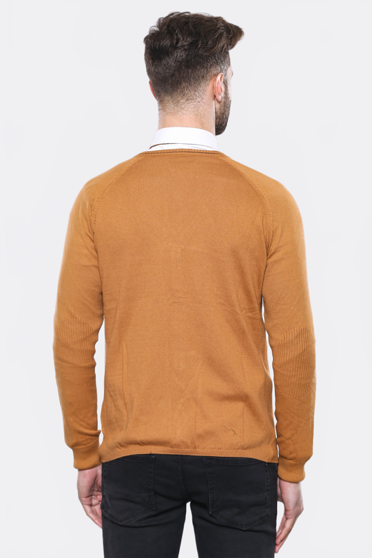 Tan Slim Fit V-Neck Button Cardigan – Wessi