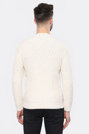 Cream Slim Fit Patterned Crew Neck Sweater – Wessi
