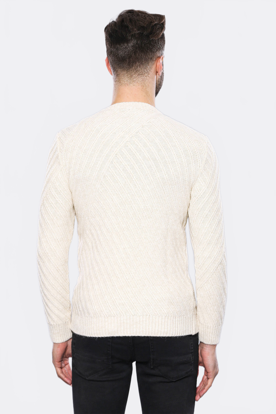 Cream Slim Fit Patterned Crew Neck Sweater – Wessi