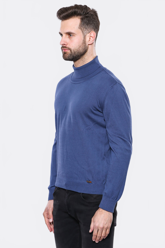 Indigo Blue Turtleneck Slim Fit Cotton Sweater – Wessi