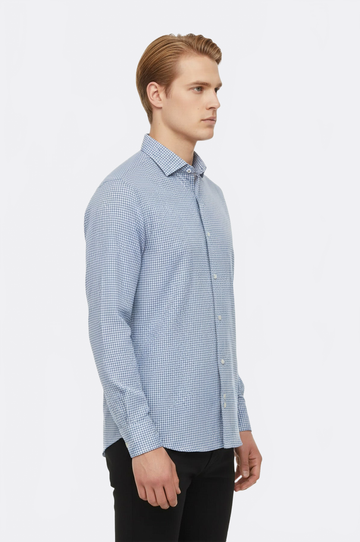 Houndstooth Slim Fit Sky Blue Shirt | Wessi