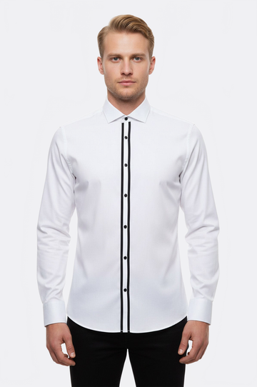 Slim Fit White Stand Collar Tuxedo Shirt — Wessi
