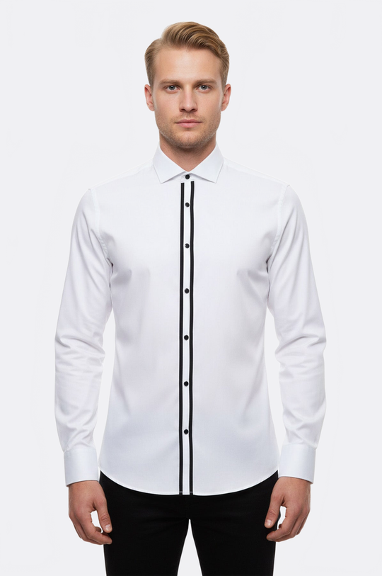 Slim Fit White Stand Collar Tuxedo Shirt — Wessi