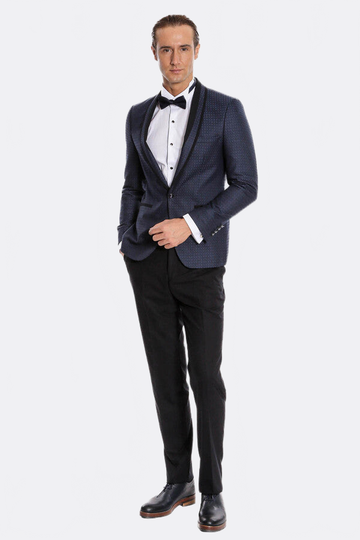 Men's Midnight Navy Micro-Patterned 2-Piece Slim Fit Tuxedo with Shawl Lapel