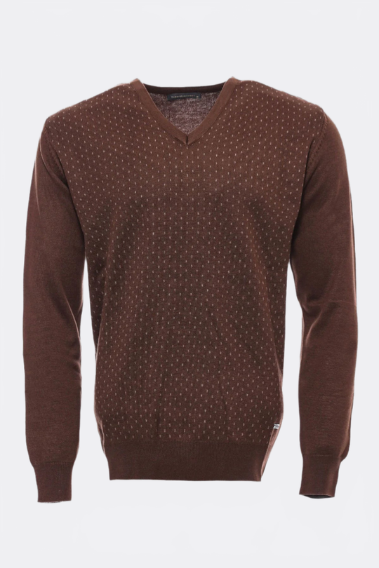 Light Brown Slim Fit Dot Patterned V-Neck Sweater – Wessi