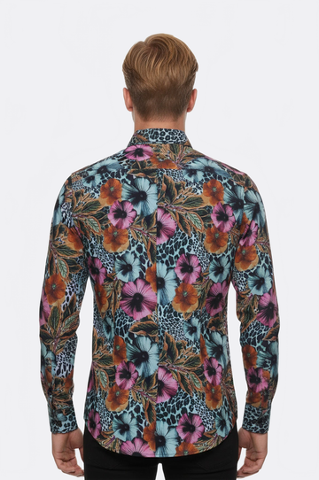 Men's White Slim Fit Floral & Leopard Print Multicolour Shirt | Wessi