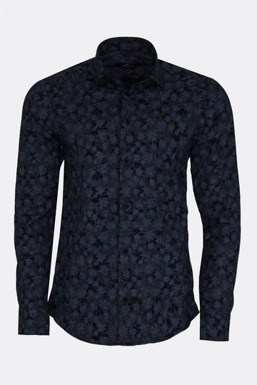 Men's Navy Blue Slim Fit Floral Bloom Patterned Shirt | Wessi
