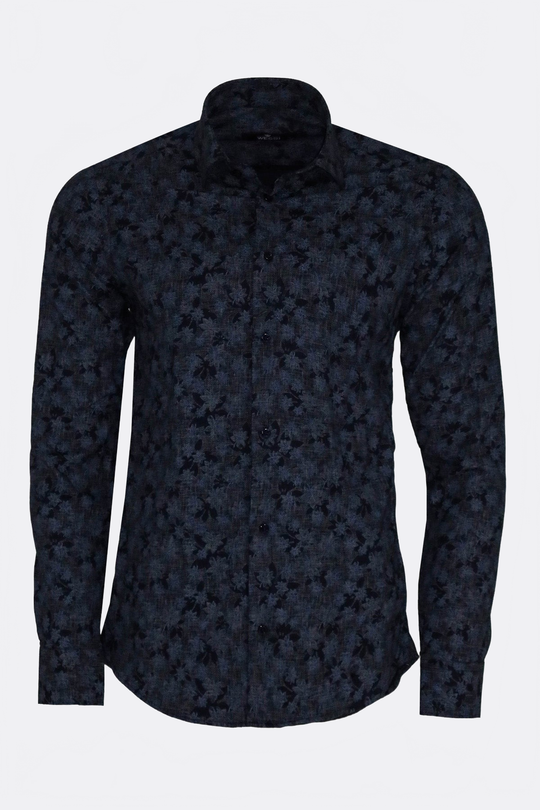 Men's Navy Blue Slim Fit Floral Bloom Patterned Shirt | Wessi