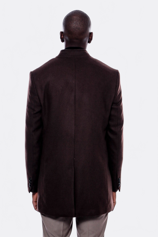 Brown Slim Fit Mandarin Collar Cachet Short Coat – Wessi