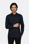 Men's Navy Blue Slim Fit Floral Bloom Patterned Shirt | Wessi