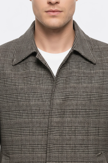 Tan Check Slim Fit Peak Lapel Hidden Button Wool Blend Coat – Wessi