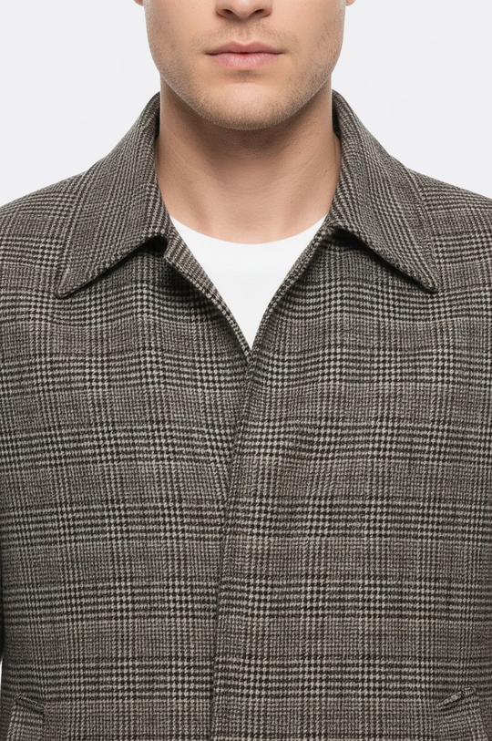 Tan Check Slim Fit Peak Lapel Hidden Button Wool Blend Coat – Wessi