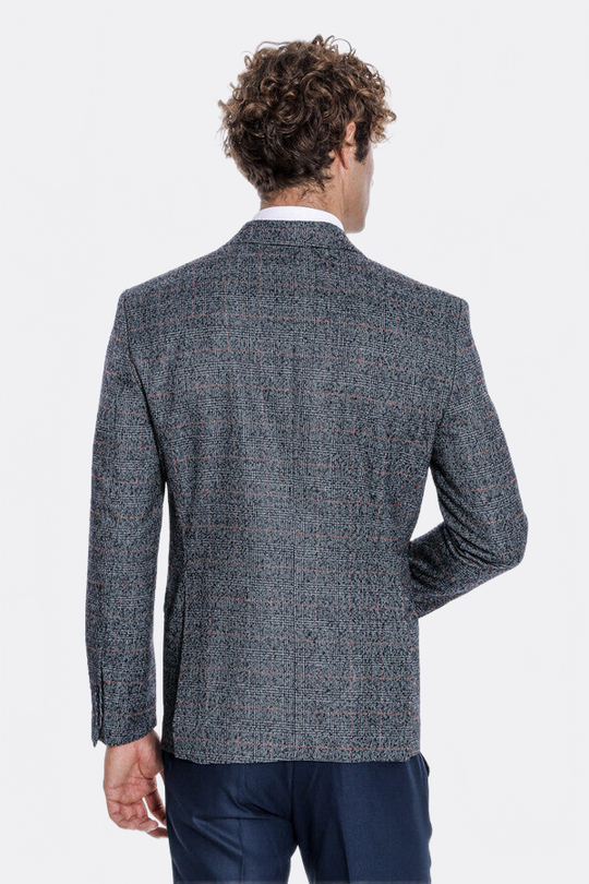 Men’s Midnight Navy Checked Slim Fit Single Breasted Smart-Casual Blazer