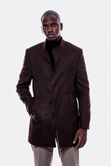 Brown Slim Fit Mandarin Collar Cachet Short Coat – Wessi