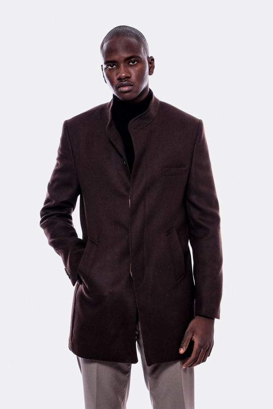 Brown Slim Fit Mandarin Collar Cachet Short Coat – Wessi