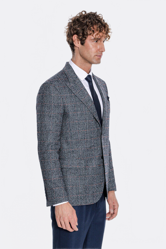 Men’s Midnight Navy Checked Slim Fit Single Breasted Smart-Casual Blazer