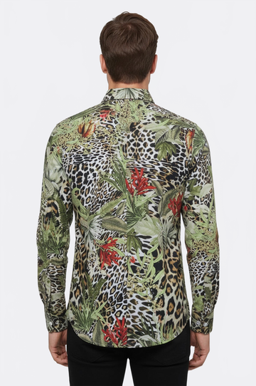 Men's White Slim Fit Multicolour Tiger Print Shirt | Wessi