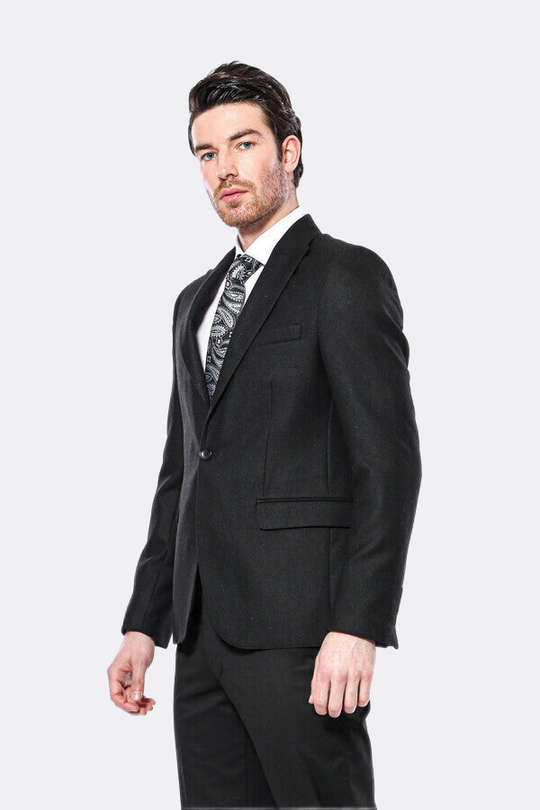 Men’s Black Textured Slim Fit Peak Lapel Blazer