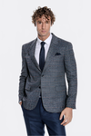 Men’s Midnight Navy Checked Slim Fit Single Breasted Smart-Casual Blazer