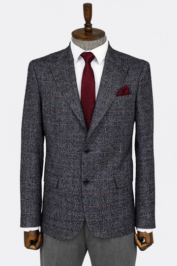 Men’s Midnight Navy Checked Slim Fit Single Breasted Smart-Casual Blazer