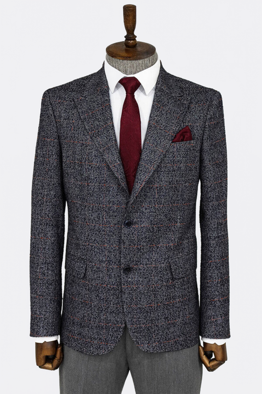 Men’s Midnight Navy Checked Slim Fit Single Breasted Smart-Casual Blazer