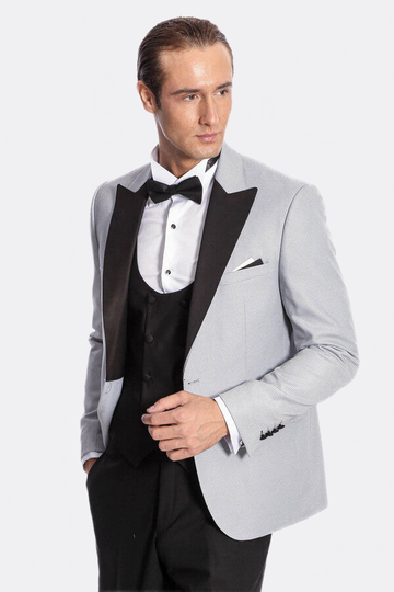 Men's Silver Grey Micro-Dot 3-Piece Slim Fit Combination Tuxedo