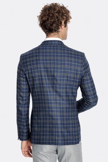 Men’s Midnight Navy Windowpane Check Slim Fit Notch Lapel Sport Blazer