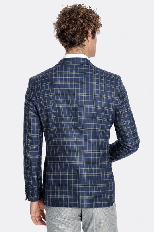 Men’s Midnight Navy Windowpane Check Slim Fit Notch Lapel Sport Blazer