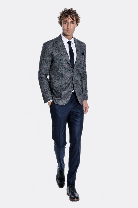 Men’s Midnight Navy Checked Slim Fit Single Breasted Smart-Casual Blazer