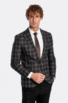 Men’s Charcoal Black Windowpane Check Slim Fit Peak Lapel Sport Blazer