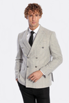 Men’s Dove Grey Striped Slim Fit Double Breasted Peak Lapel Blazer