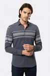 Men's Navy Blue Patterned Slim Fit Short Sleeve Shirt | Wessi