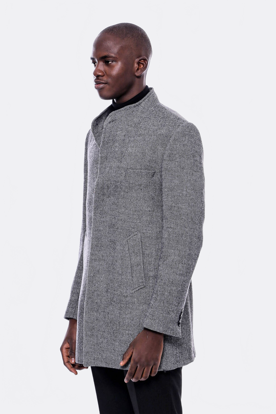 Grey Slim Fit Mandarin Collar Short Coat – Wessi