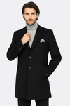 Charcoal Slim Fit Peak Wide Lapel Wool-Rich Long Coat – Wessi