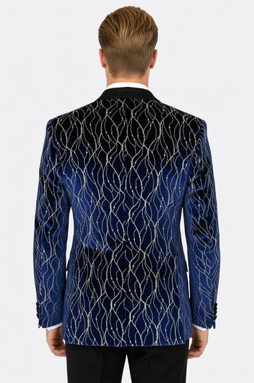 Men’s Midnight Navy & Gold-Vein Jacquard Slim Fit Peak Lapel Dinner Jacket