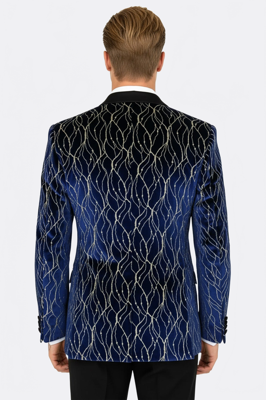 Men’s Midnight Navy & Gold-Vein Jacquard Slim Fit Peak Lapel Dinner Jacket