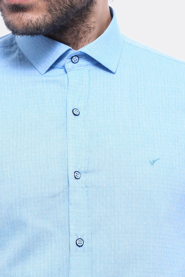 Men's Light Blue Slim Fit Dot Patterned Cotton Shirt | Wessi