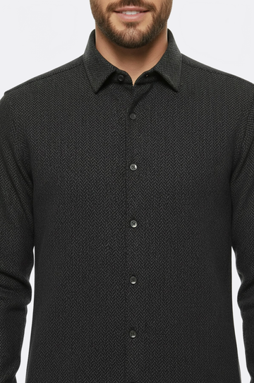 Men's Dark Green Slim Fit Herringbone Shirt | Wessi