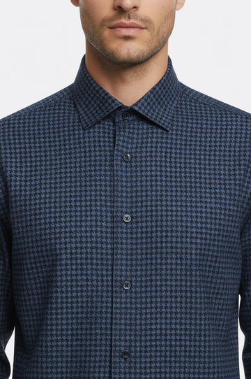 Men's Navy Blue Slim Fit Patterned Cotton Shirt | Wessi