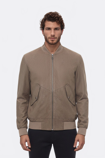 Cream Suede Slim Fit Flap Pocket Bomber Jacket – Wessi