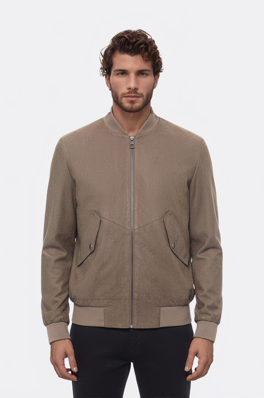Cream Suede Slim Fit Flap Pocket Bomber Jacket – Wessi