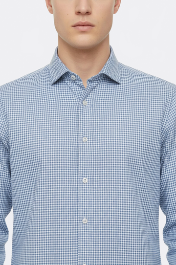 Houndstooth Slim Fit Sky Blue Shirt | Wessi